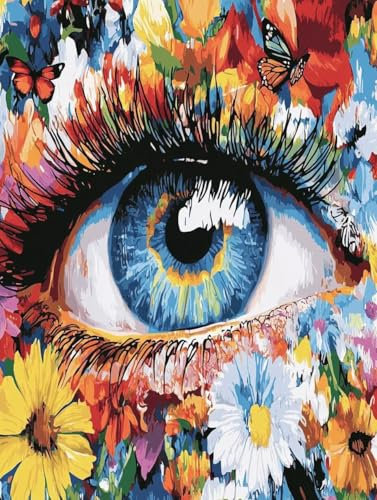 Malen Nach Zahlen Erwachsene Auge Malen Nach Zahlen, Blume Paint by Numbers mit Pinseln und Acrylfarbe, Malen-Nach-Zahlen Kinder Anfänger DIY Handgemalt Ölgemälde Kit, Wanddeko Geschenk 50x65cm -Wm63