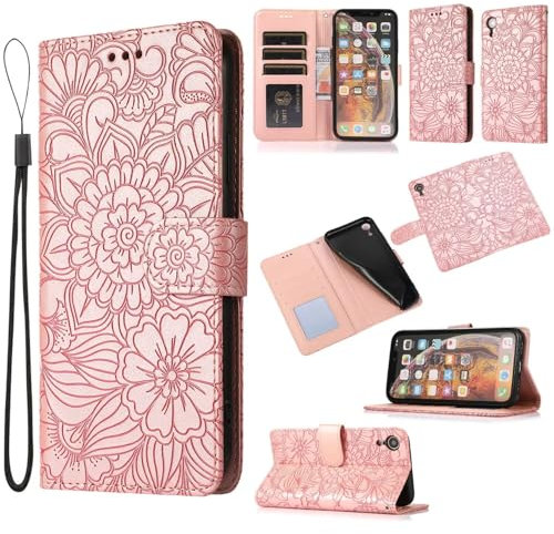 SLWYF Handyhülle für Samsung Galaxy S7 Edge Hülle [3 Kartenfächer] [Magnet Verschluss] Leder Eleganter Prägung Schutzhülle Klapphülle Handyhülle für Samsung Galaxy S7 Edge, Rose Gold