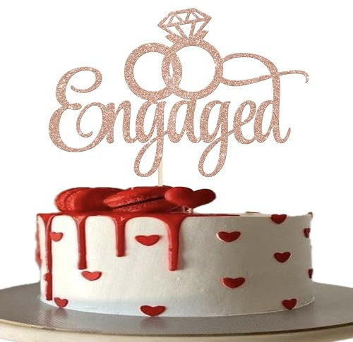 Xsstarmi 1 Pack Engaged Cake Topper Rose Gold Ring Glitter We're Engaged Theme Bridal Shower Cake Pick for Wedding Engagement Party Cake Decorations