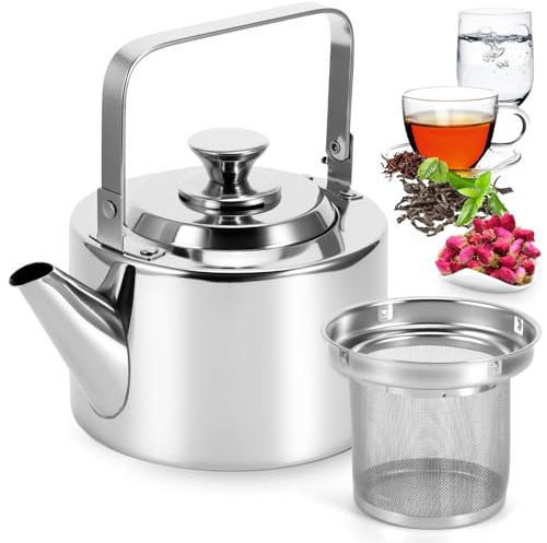 Teiera con Infusore in Acciaio Inox,1,5 L, per Piani Cottura a Gas e Induzione, con Filtro a Maglia Fine