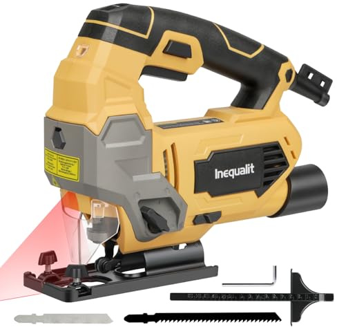 Inequalit 800W Jig Saw,6 Variable Speed,Laser Assisted 45° Bevel Cutter | 4-Position Cut Action 3000 SPM , Supports Max 100mm Wood Cutting And 10mm Metal Cutting For DIY Renovation Work