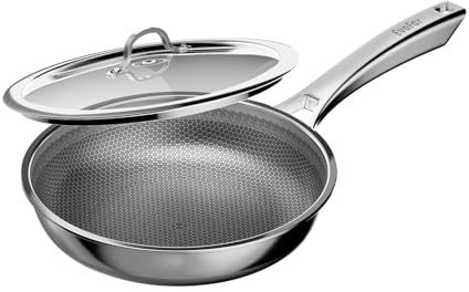 EvoFar Edelstahlpfanne 28 cm mit Deckel, 3-Schicht Antihaft Wabenpfanne, ergonomischer Edelstahlgriff, Edelstahl Pfanne Induktion für alle Herdarten geeignet, Backofenfest Bis 380°C