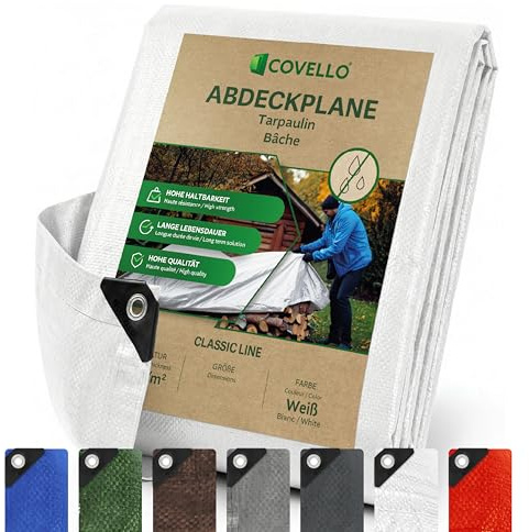 Covello Abdeckplane 90g/m² Classic Line | Plane mit Ösen 2m x 4m | Gewebeplane | Plane wasserdicht | Schutzplane für Gartenmöbel, Pool, Auto, Holz, Boot | reißfeste Planen, UV-stabilisiert