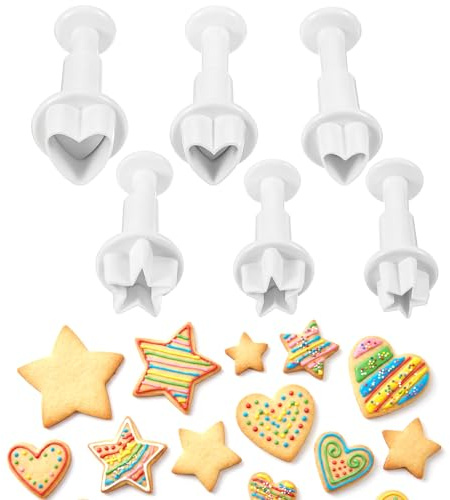 3 Herzen und 3 Sterne Ausstechformen,Fondant Ausstecher,Kunststoff-Backformen,DIY Keksbackformen,Fondant-Druckformen,für die Herstellung von Kuchen und Keksen