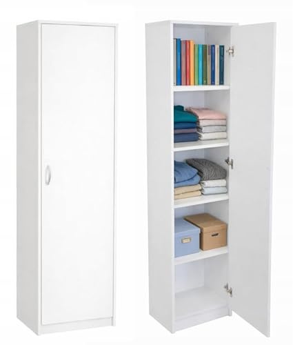 BDW - Armoire étroite - Armoire à vêtements de 50 cm de Largeur et 180,5 cm de Hauteur - Armoire de Rangement à 1 Porte, Armoire Polyvalente pour Chambre à Coucher, Couloir - Lola Blanc