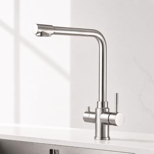VICTOVA Grifo Cocina 3 Vías para Ósmosis Agua Fría y Filtrada | Canal independiente para agua filtrada · Agua fría y caliente · Giro 360° · Acero inoxidable · Cartucho cerámico