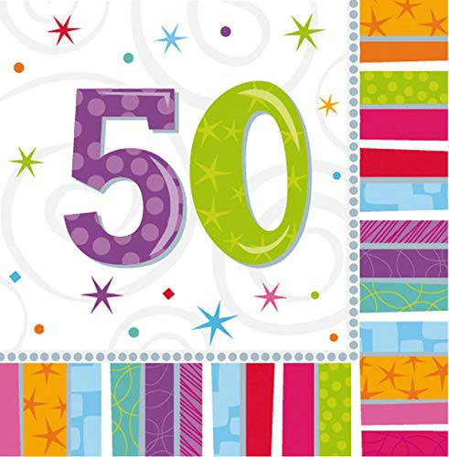 Amscan 991416 - Servietten 50. Geburtstag, 16 Stück, 33 x 33 cm, Radiant Birthday