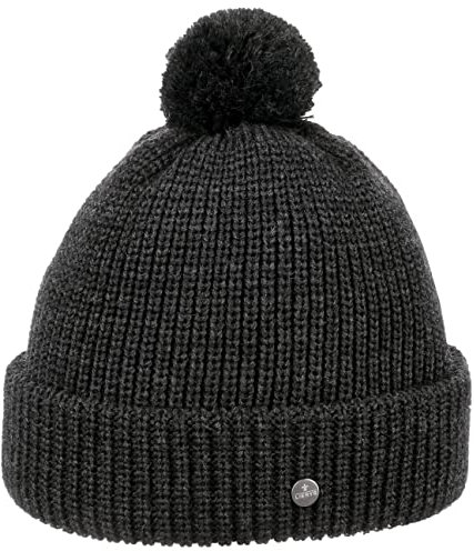 LIERYS Navigat Pudelmütze Damen/Herren - Strickmütze Made in Germany - Bommelmütze aus Schurwolle - Wollmütze mit Umschlag - Mütze Herbst/Winter - Wintermütze One Size 53-60 cm anthrazit One Size