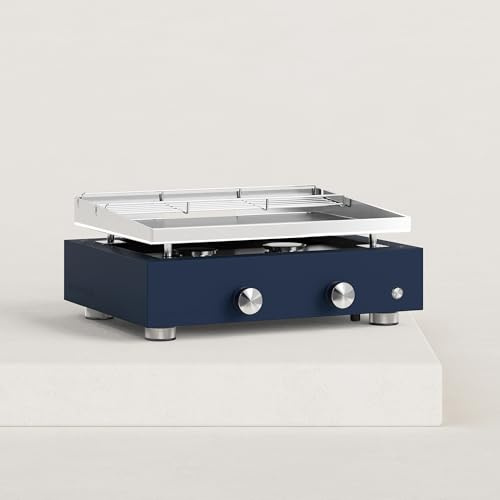 Simplicity Gas-Plancha mit 2 Kochfeldern aus Edelstahl, massive Edelstahlplatte, 6 mm dick, Grillplatte 57 x 41 cm, Leistung 5 kW, mit 2 Brennern, Edelstahl, Marineblau