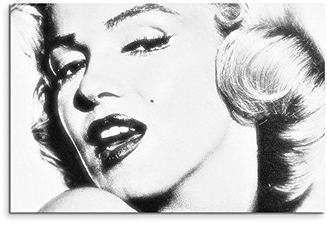 Paul Sinus Art 120x80cm Leinwandbild auf Keilrahmen Marilyn Monroe Portrait Gesicht schwarz weiß Wandbild auf Leinwand als Panorama