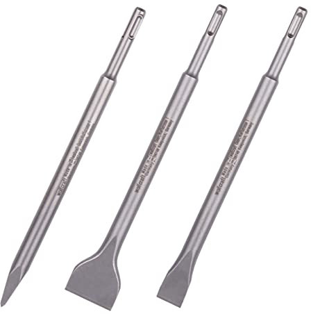 wolfcraft SDS-plus Meißel Set 3-teilig - - 7914000 - Spitzmeißel, Flachmeißel & Spatmeißel, 250 mm für Beton und Stein - Made in Germany - hammerschlagfest