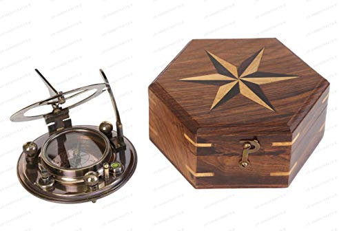 US HANDICRAFTS Vintage Brass Sundial Compass For Navigation, Camping, Hiking, Touring