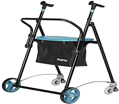 Forta Rollator für ältere Menschen, faltbar, Stahl, mit Bremsen hinten, mit Sitzkorb und Rückenlehne, Smaragd