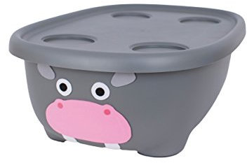 Prince Lionheart Tubimal Baignoire avec Hamac Bain pour Bébé/Petit Enfant Bouchon Boite avec Couvercle 3 Etapes Empilable Cadeau Baby Shower Hippo, Gris, 1 Unité