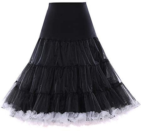 Boolavard 1950 26 Rockabilly Jupon Jupon Retro Vintage Petticoat Tutu Swing Rouge, Noir, Blanc, Bleu, Rose (L-XL (42-50), Noir avec Garniture Blanche)