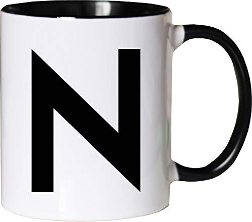 Mister Merchandise Becher Tasse Buchstabe N Kaffee Kaffeetasse liebevoll Bedruckt Anfangsbuchstabe Initial Initialien Weiß-Schwarz