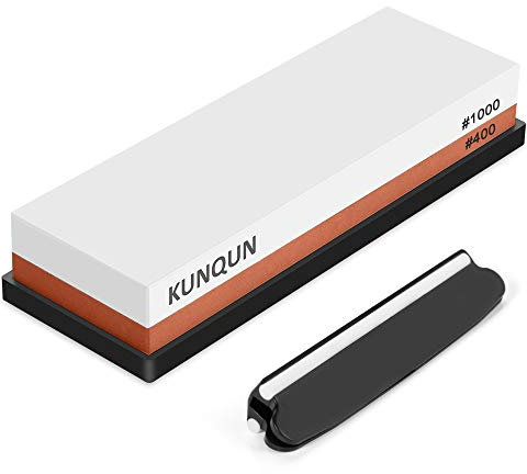 KUNQUN Pierre à Aiguiser 400 1000Grit, Haute qualité 2 en 1 Professionnel Aiguiseur Couteaux avec Base Antidérapante & Guide d'angle de la Lame, Aiguiseur Ciseaux, Couteau de Cuisine, Rasoir, Ciseau