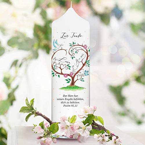 Wandtattoo Loft Taufkerze Baum des Lebens mit Taube und Schmetterling - Kerze zur Taufe, Geburt oder Kommunion – weiß 25 x 7 cm mit Name, Datum, Taufkerze 25 x 7 cm (Taufspruch wie abgebildet)