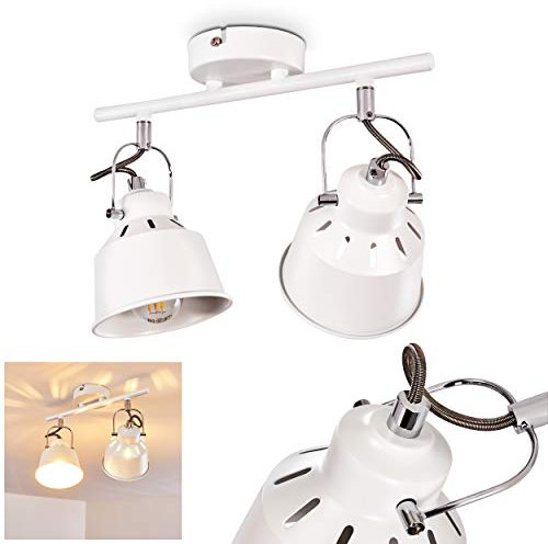 Deckenleuchte Safari, Deckenlampe aus Metall in Weiß, 2-flammig, mit verstellbaren Strahlern u. Lichteffekt, 2 x E14-Fassung, Spot im Retro/Vintage Design, ohne Leuchtmittel