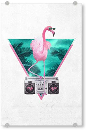 artboxONE Acrylglasbild 30x20 cm Tiere Miami Flamingo Bild hinter Acrylglas - Bild Flamingo Ghettoblaster