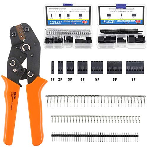 Glarks 486Pcs pinza crimpatrice filo con set di connettori, SN-28B strumento di crimpatura a cricchetto con 485Pcs 2,54mm 1 2 3 4 5 6 7 Pin Housing Connector Maschio Femmina Crimp Connettore