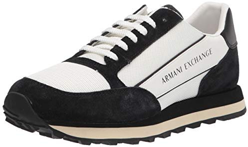 Armani Exchange Hombre Suede Bicolor Sneakers Zapatillas, Off White Black, 44 EU