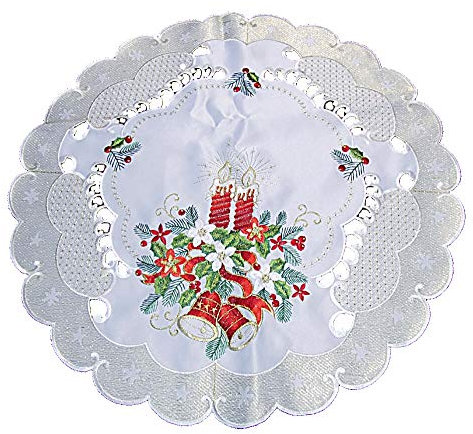 Westernlifestyle Tischläufer Tischdecke Mitteldecke Tischband Weihnachtsdecke Weihnachten gestickt Kerzen Glocken Creme Gold (60 rund)