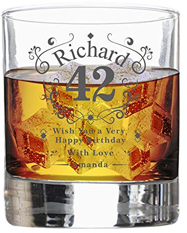 Personalised Whiskey Glass Tumbler Birthday Engraved Men Custom Whisky Ornate Age Gift Box 305 ml