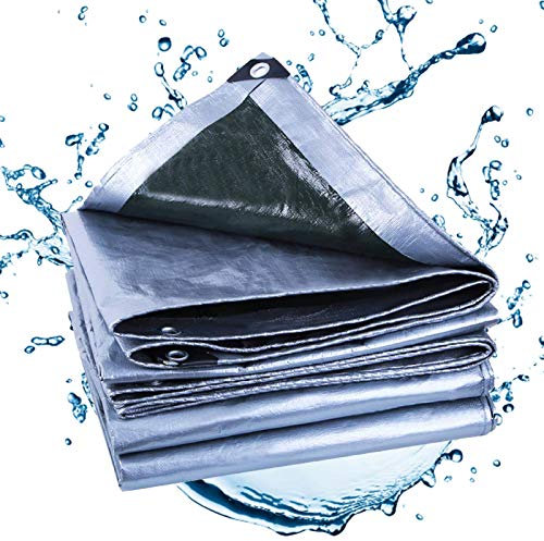 Lonas Impermeables Exterior 6x12ft/2x4m, Resistente 12 Mil De Espesor Multiusos Lona Plata, con Ojales Lona De Protección Ideal para Lona De Toldo Barco Carpa Cubierta De Piscina