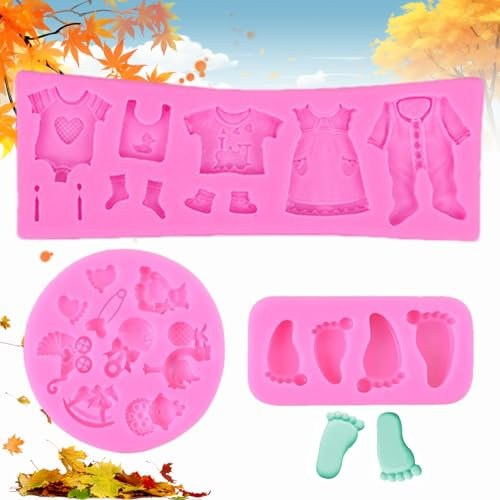 3 Pièces bébé moules à fondant en silicone, Moule 3D pour vêtements de bébé, Outil de décoration en silicone pour gâteau de bébé, De Cuisson En Silicone Outils De Décoration(Rose)
