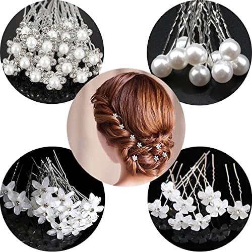INSPUTOL 20Pcs Épingles À Cheveux De Mariée, Perle Mariage Fleur Cristal Strass Pinces Demoiselle D'honneur Accessoires pour Femmes Filles, Mariage, Boule… 20.0 unité