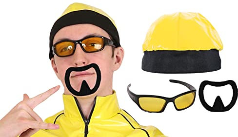 Rapper-Zubehör-Set für Erwachsene – gelber Rapperhut + Sonnenbrille mit gelben Gläsern + schwarzer Ziege – Erwachsenen-Kostüm (Einheitsgröße)