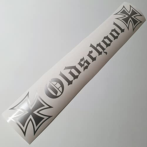 Oldschool Eiserne Kreuz Totenkopf Scull 55 x 9,5 cm - hochwertiger Aufkleber Auto Tuning - OEM & JDM Auto Sticker - Lustige Aufkleber für Auto - Stickerbomb - Autoaufkleber - Made in Germany