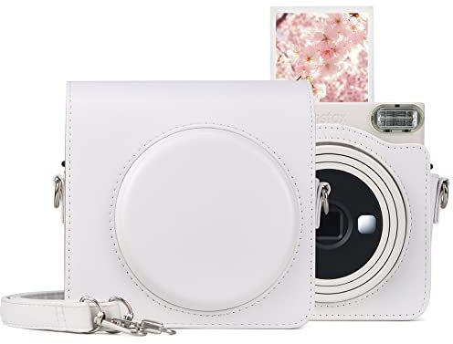 MUZIRI KINOKOO SQ1 Case of PU Leather - Protective Case Compatible for Fuji Instax SQ1 Square Instant Camera - with Shoulder Strap - White