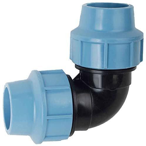MegaHaustechnik PP Fitting Klemmverbinder Winkel 90 Grad für 50mm PE Rohr Außendurchmesser Trinkwasser PN16 Kupplung Verschraubung blau