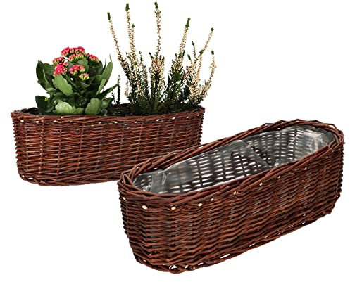 KOTARBAU® Set di 2 portavasi in vimini intrecciati, ovali, per fiori, piante, cesto naturale, 40 cm, vimini