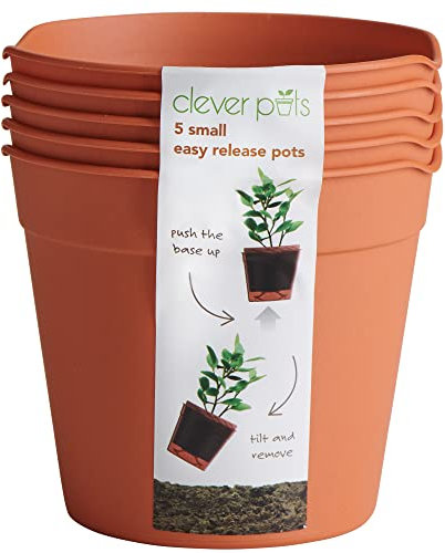Clever Pots Easy Release Plastic Plant Pots, Pack of 5, Small Plant Pots, Outdoor or Indoor Flower Pot Garden Planters, Lightweight & Weather Resistant for Outside Flowers & Plants, Terracotta