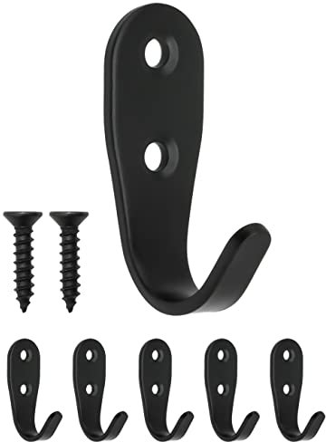FUXXER® 5 Klassische Eisen-Haken, Garderoben-Haken, Küchen-Haken, schwarz (5,3 x 2,1 cm)