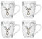 Set of 4 White and Silver Christmas Mugs Stag Deer Foliage Print 350ml Mug Set Coffee Cups Xmas Gift Festive