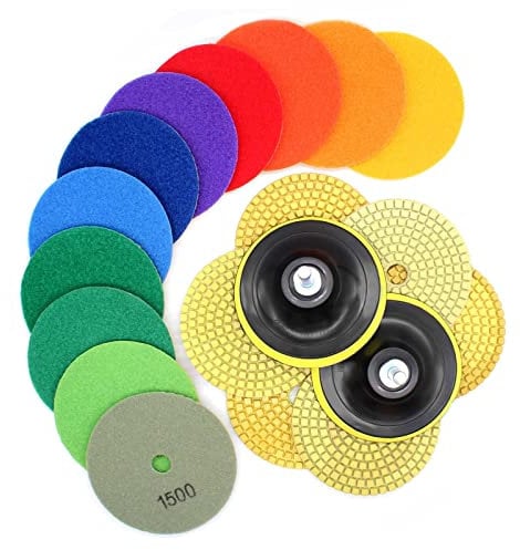 iMetrx 21Pack Diamant Polierpads 4 Nass Trocken (Grits 30#-10000#) mit 2PCS 5/8''-11 Backer Pads Beton Diamant Schleifscheiben Marmor Granit Stein Polieren Kit