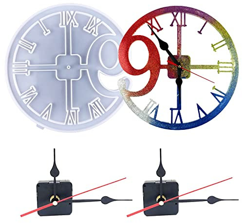 Woohome Runde Uhr Gießform Silikonform mit Arabischen Ziffern und Uhrzeiger - Schmuck Resin Form für DIY Epoxidharz