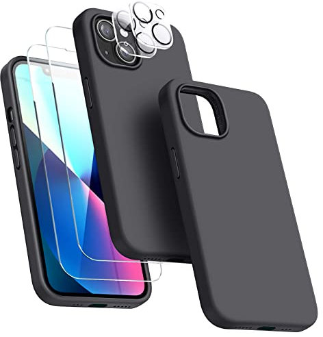 Dssairo [5-in-1 Entworfen für iPhone 13 Hülle, mit 2 Displayschutzfolien + 2 Stück Kameraobjektivschutz, Flüssigsilikon, schlanke, stoßfeste Schutzhülle [Mikrofaserfutter] 6.1 (Space Gray)…