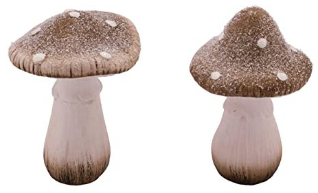 ZauberDeko Pilz Dekofigur Keramik Braun Weiß Herbst Winter Groß 11,5cm 2 Stück
