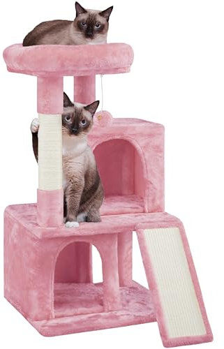 Yaheetech 91cm Cat Tree Cat Tower with Double Condo Scratching Post Dangling Ball for Kittens, Pink