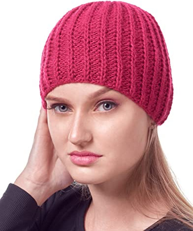 INTI ALPACA INTI0595 Damen Rouge Pink Alpaka Beanie Mütze - Handgestrickt aus Alpakawolle - Winter Kopfbedeckung Skull Mütze, rose, Einheitsgröße