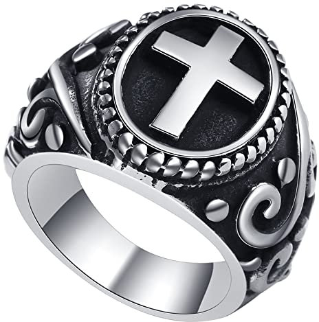OIDEA Herren Ringe, Männer Vintage Gothic Kreuz Siegelring aus Edelstahl Silber, Ringgröße 60 (19.1)