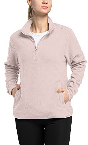 33,000ft Damen Fleece Pullover mit Halbreißverschluss Fleeceshirt Winter Warm Ski-Pullover Microfleece Atmungsaktiv Fleecepulli für Reisen Wandern Skifahren Rosa 42