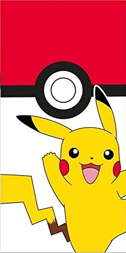 empireposter Pokemon - Pokeball Pikachu - Baumwoll Handtuch - 70x140 cm - Strandtuch Badetuch