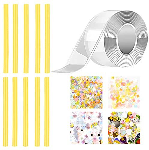 Nano Tape Bubbles Kit,Blow Bubbles Double Sided Tape DIY Nano Tape Bubble Craft Kit Nano Tape for Blowing Bubble Nano Glue Gel Tape Bubbles Toy with Sequins and Straws for Kids Party Favors