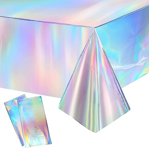 BDSHUNBF 2 Stück Plastik Tischdecken, Bunt Party Tischdecke, Laserholografische Tischtuch für Kinder Geburtstag Babyparty Party Dekorationen, 137x274cm